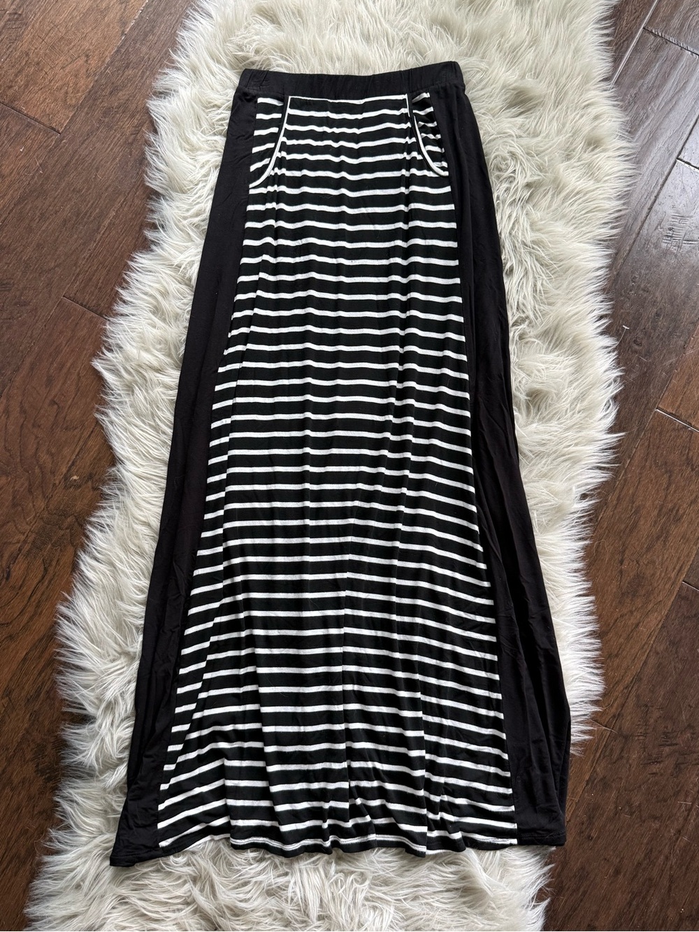 Le Lis Black and White Striped Maxi Skirt